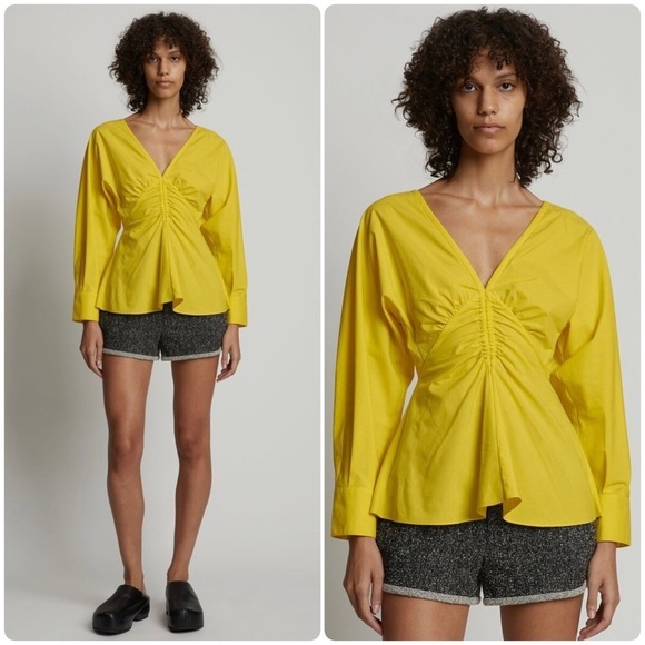 New! Proenza Schouler White Label Poplin V Neck Top in Yellow Sun 💛 size 4 - Picture 1 of 11
